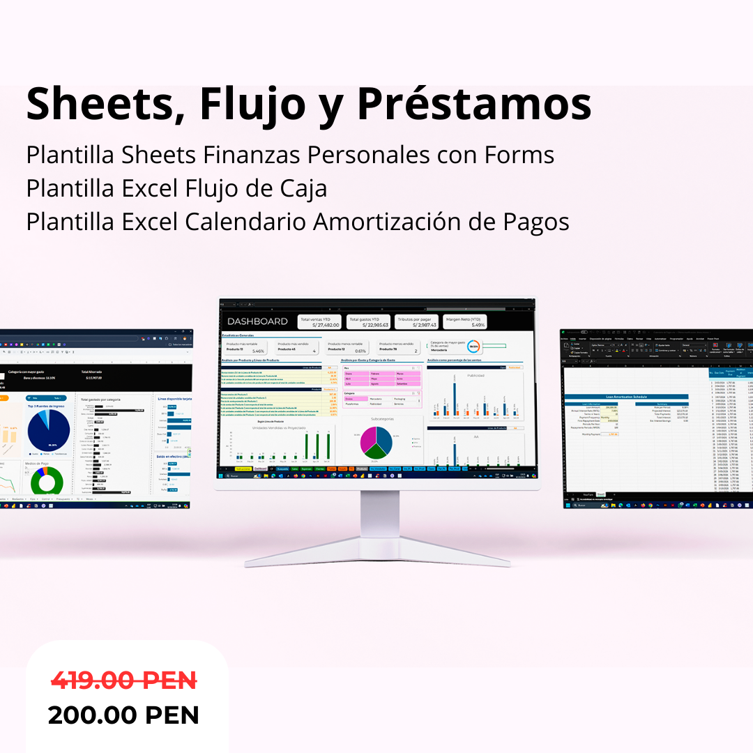 Pack 3 plantillas : 1. Plantilla Finanzas Personales, 2. Plantilla Flujo de Caja y 3. Plantilla Calendario de pagos