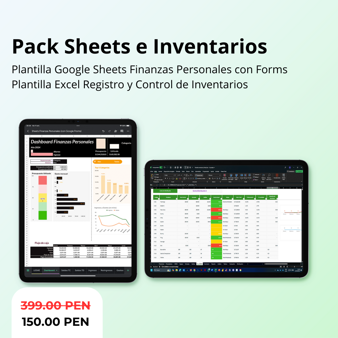 Pack: Google Sheets Finanzas Personales + Excel Registro Inventarios