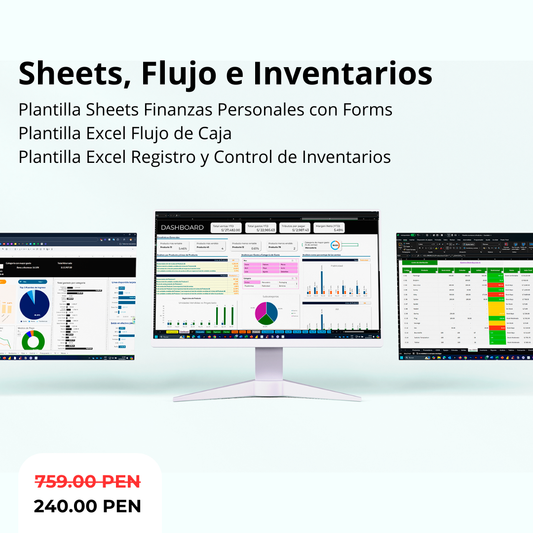 Pack: Google Sheets Finanzas Personales + Excel Flujo de Caja + Excel Registro de Inventarios
